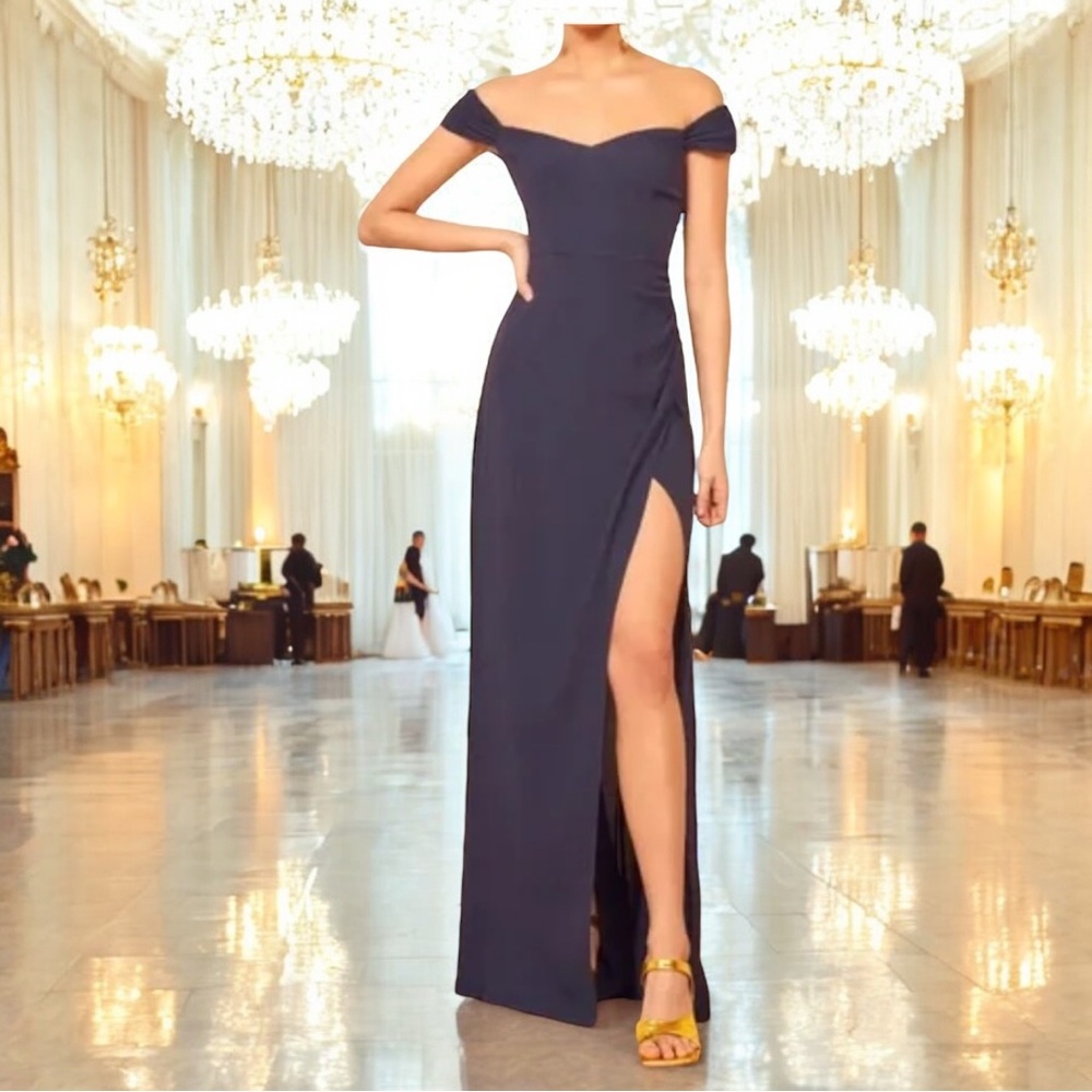 Reformation NWT Marilyn High Slit Floor Length Gown in Navy | Size 8 | Orig $428